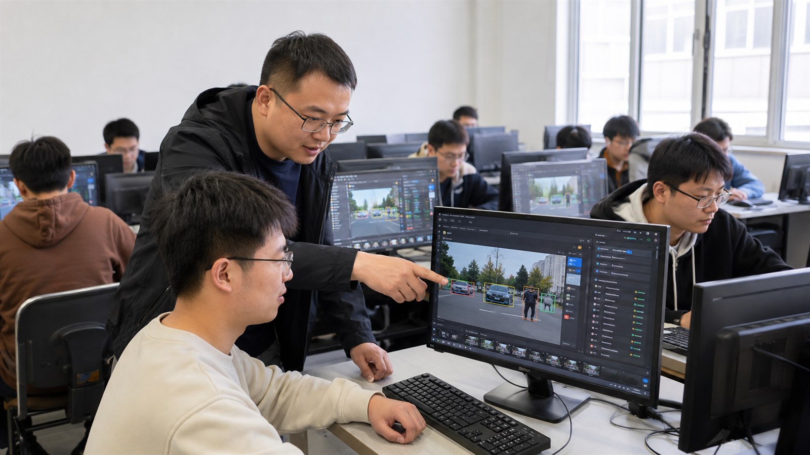 数据标注培训课堂中的教师讲解与学员实操