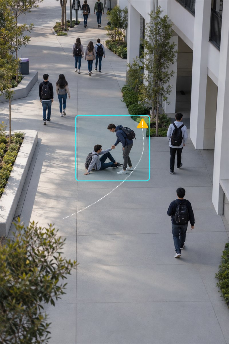 校园步道人员事件AI识别与安全预警画面