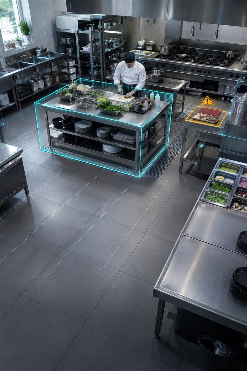连锁门店后厨操作区AI识别与食安预警画面