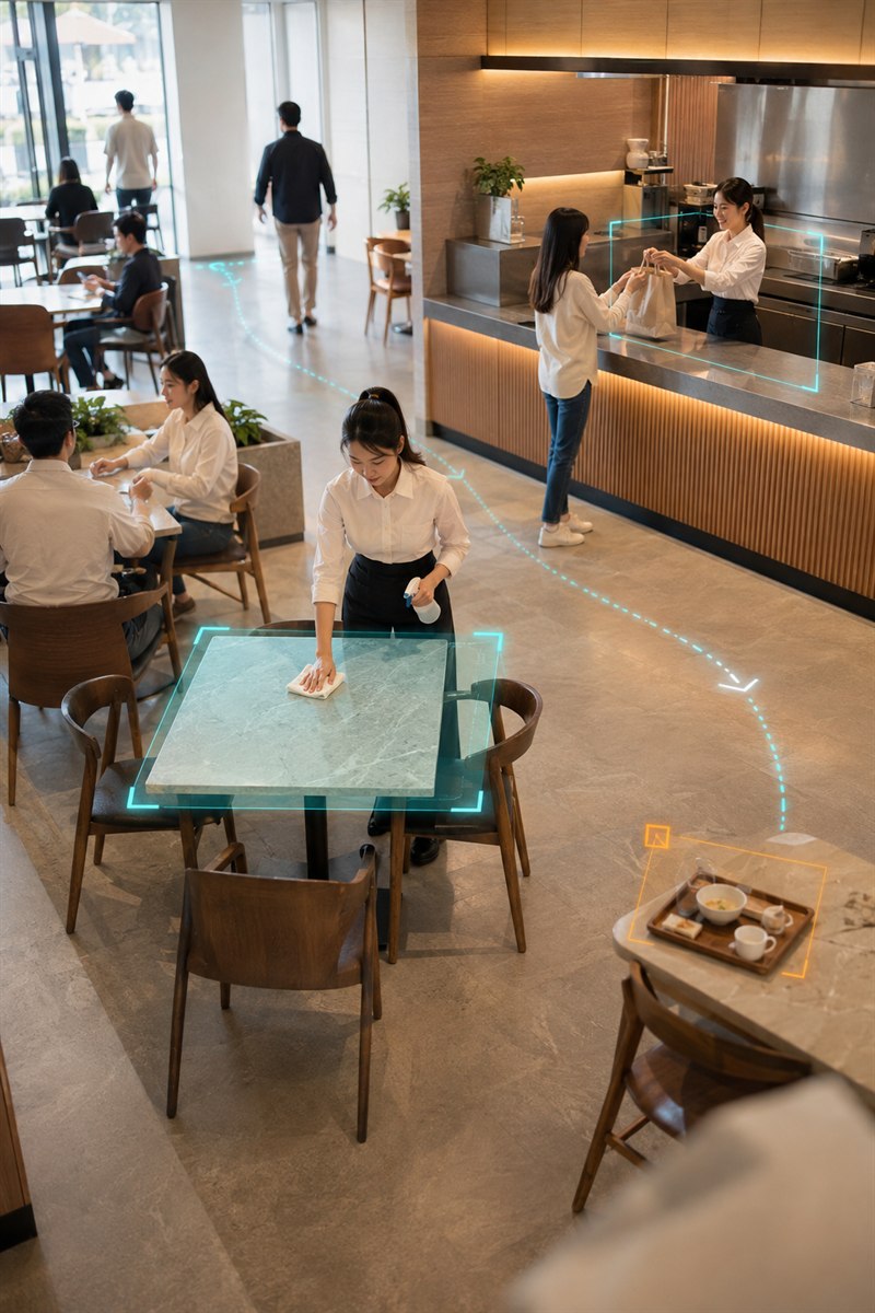 连锁门店前厅服务区AI运营监测画面