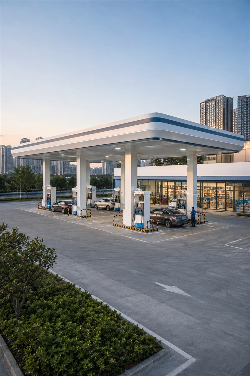 现代化加油站整体环境与运营场景