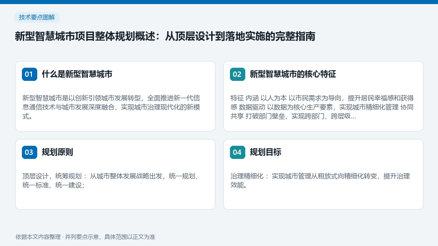 新型智慧城市项目整体规划概述：从顶层设计到落地实施的完整指南：什么是新型智慧城市、新型智慧城市的核心特征、规划原则、规划目标